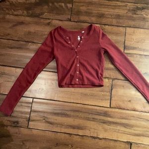 Maroon button up long sleeve sweater
